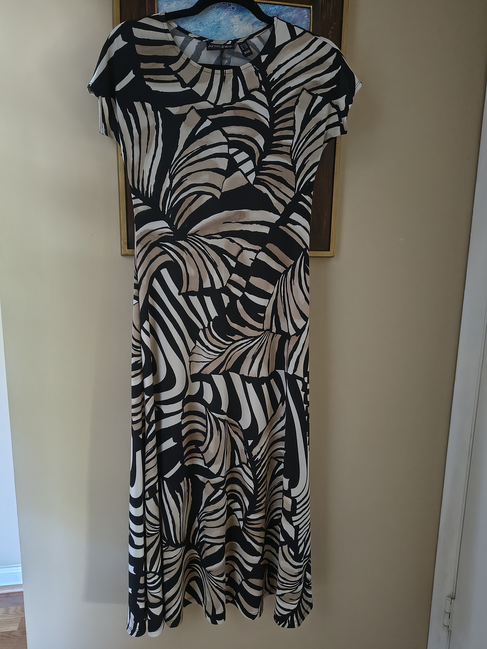 Attitudes by Renee Black and Beige Abstract Print Maxi Dress